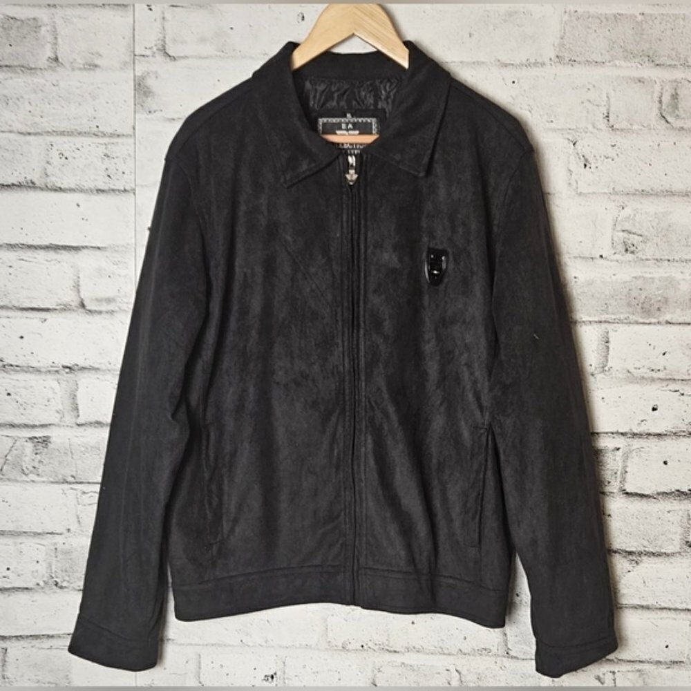 EA Collection Italy Mens Black Suede Bomber Jacket XL Zip Front Casual